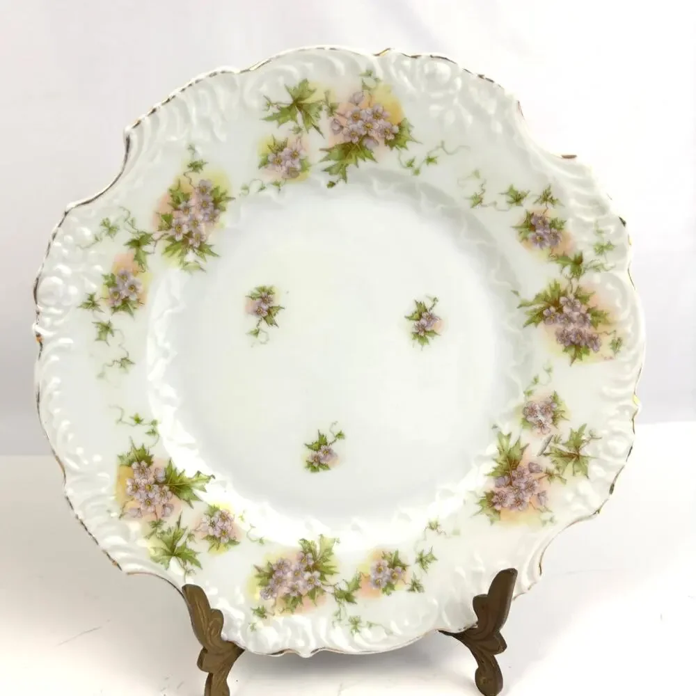 Vintage Porcelain Floral Plate Scalloped Edge‎ Hand Painted Style Cottage Decor